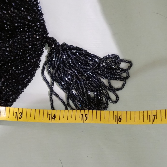 Women's gorgeous beaded drawstring wristlet sack pouch bag black - Picture 8 of 12